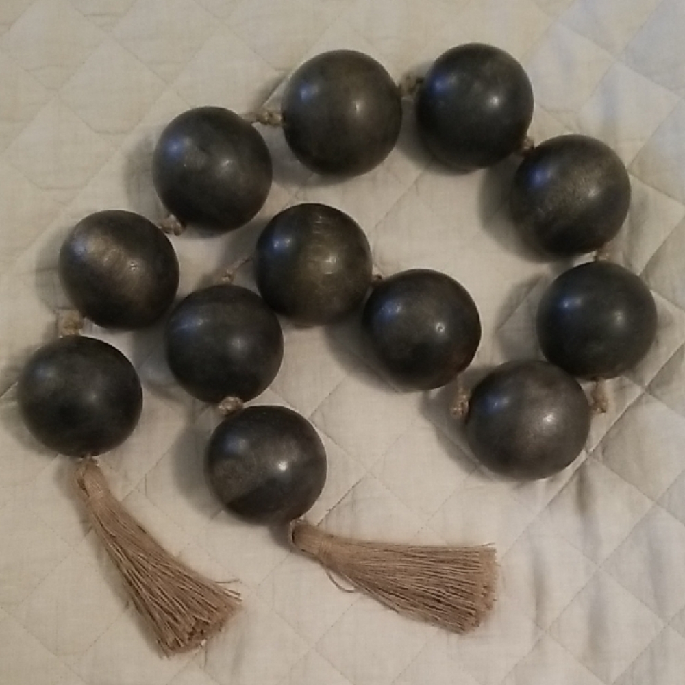 Large Wooden Bead Garland with Tassels - Dark Brown
